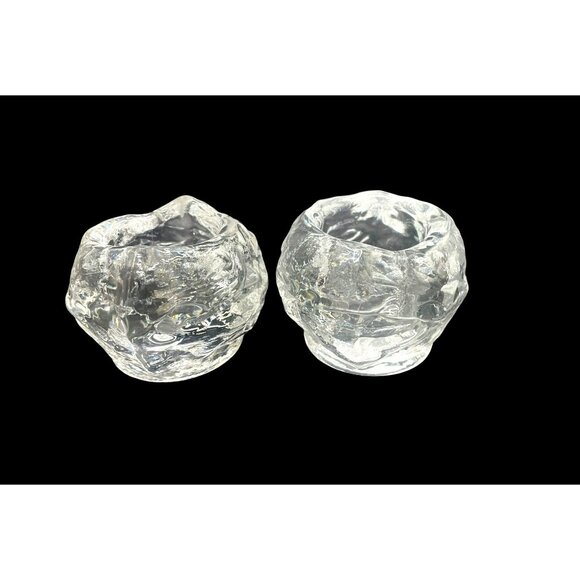 Pair Of Kosta Boda Crystal Snowball Votive Candleholders 3-Inch 3 Lbs Sweden Han - Picture 4 of 9